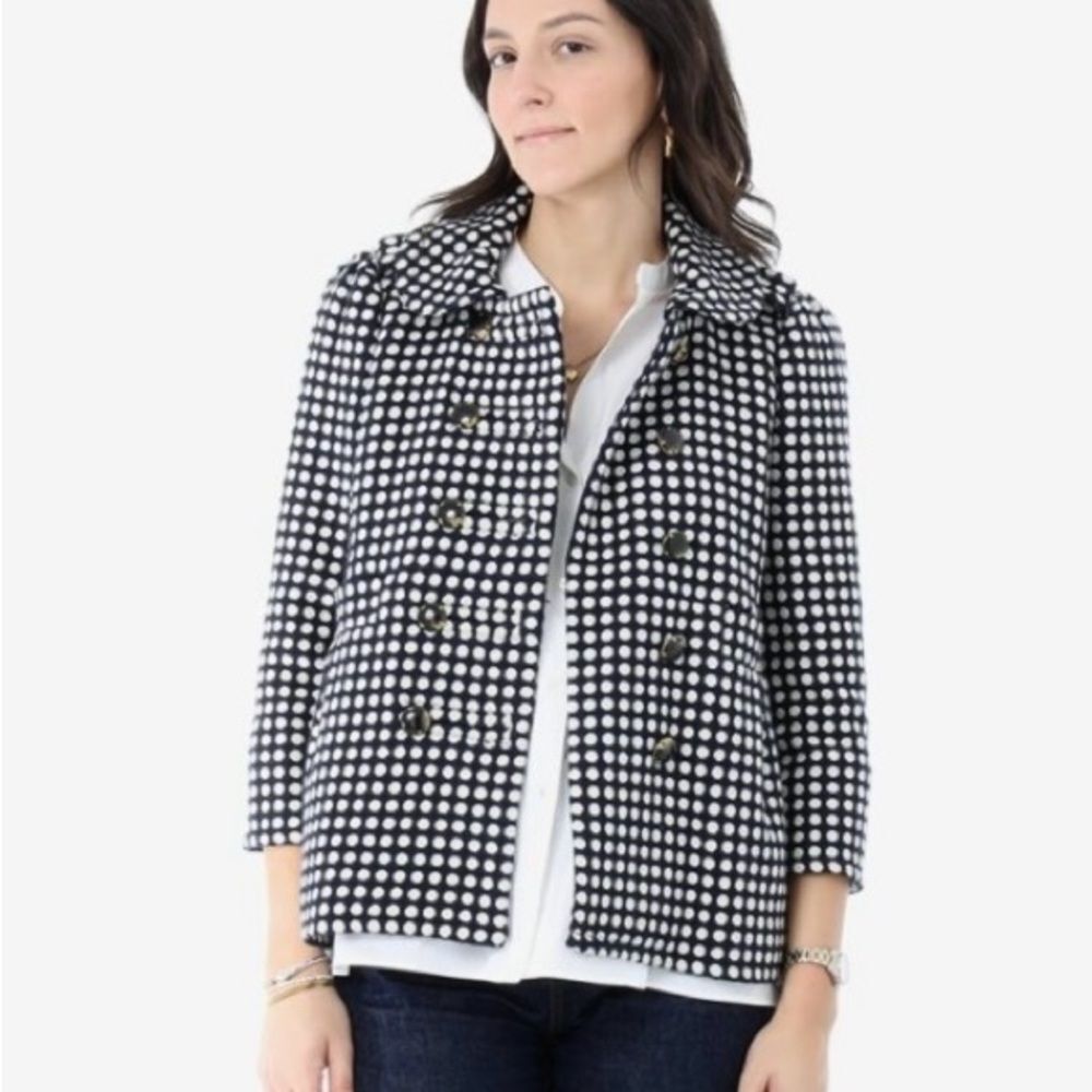Juicy Couture Polka Dot Cropped Wool Blend Jacket Navy Blue Off White Size SP